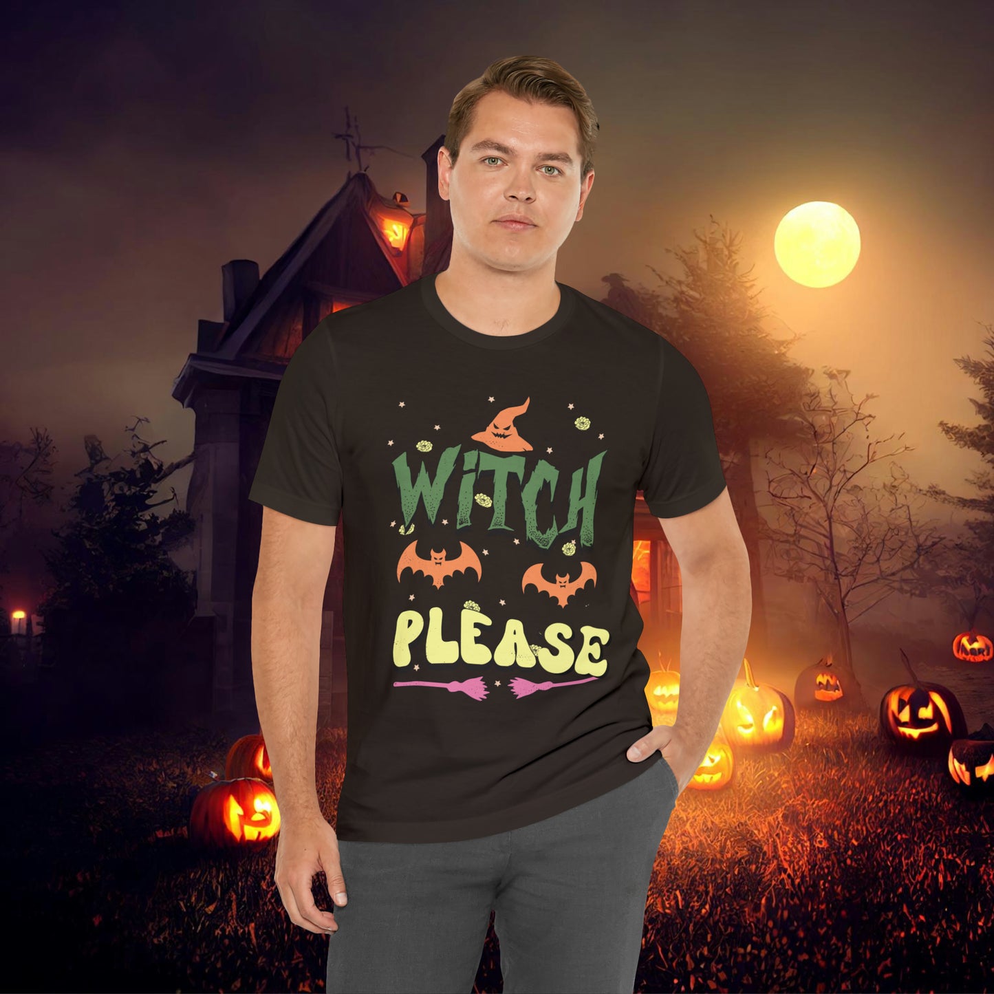 Witch Please Retro Groovy Halloween Unisex Jersey Short Sleeve Tee Gifts for Her Gifts for him