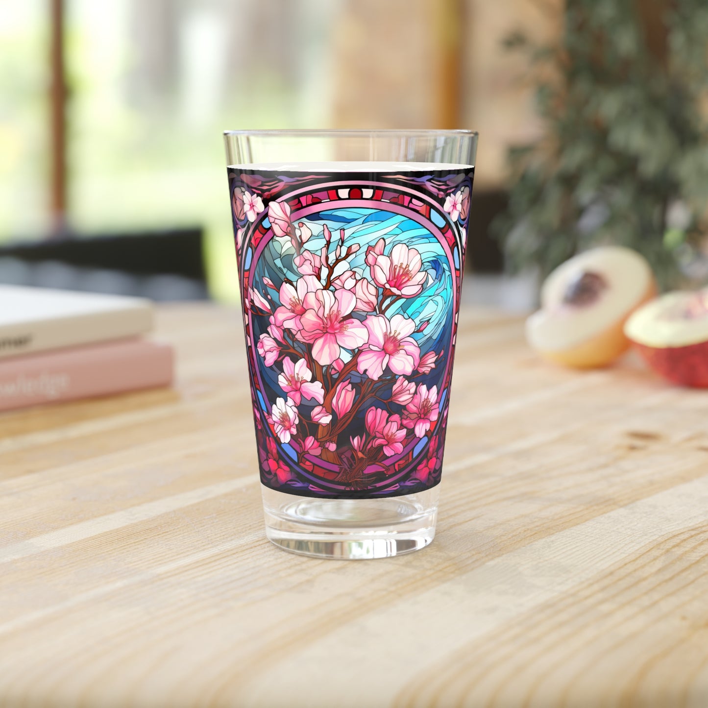 Cherry Blossoms in Full Bloom: A Stained Glass Masterpiece 16oz Pint Glass Gift idea gifts for home decor housewarming gift