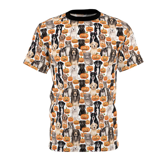 Halloween Dogs and Pumpkins Unisex Cut & Sew Tee (AOP)