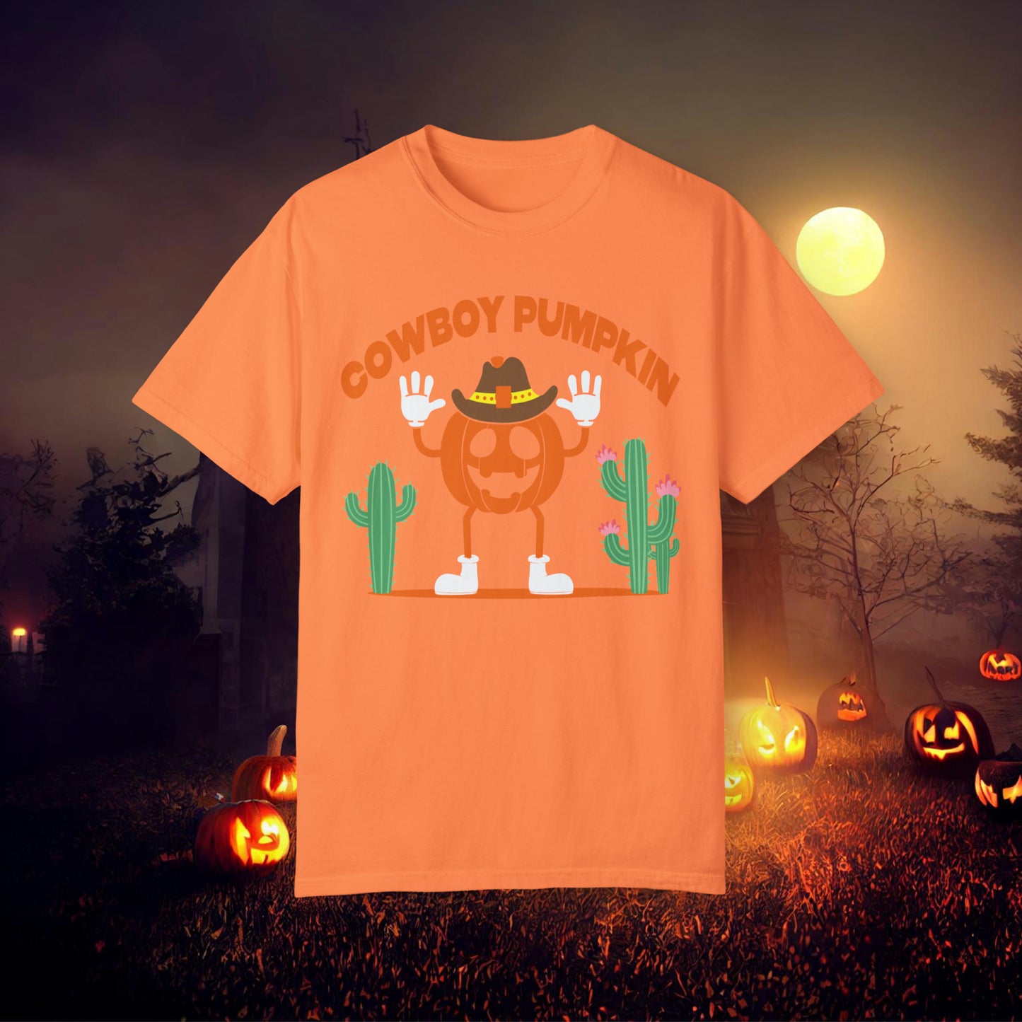 Cowboy Pumpkin Retro Groovy Halloween Unisex Garment-Dyed T-shirt Gifts for Him Gifts for Her