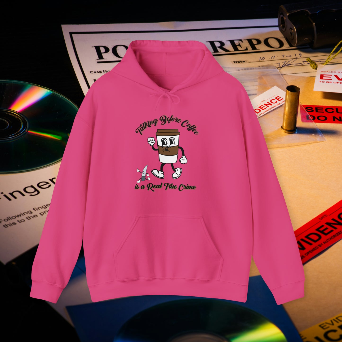 Retro Talking before Coffee is a Real True Crime Unisex Heavy Blend™ Hooded Sweatshirt Gifts for Him Gifts for Her