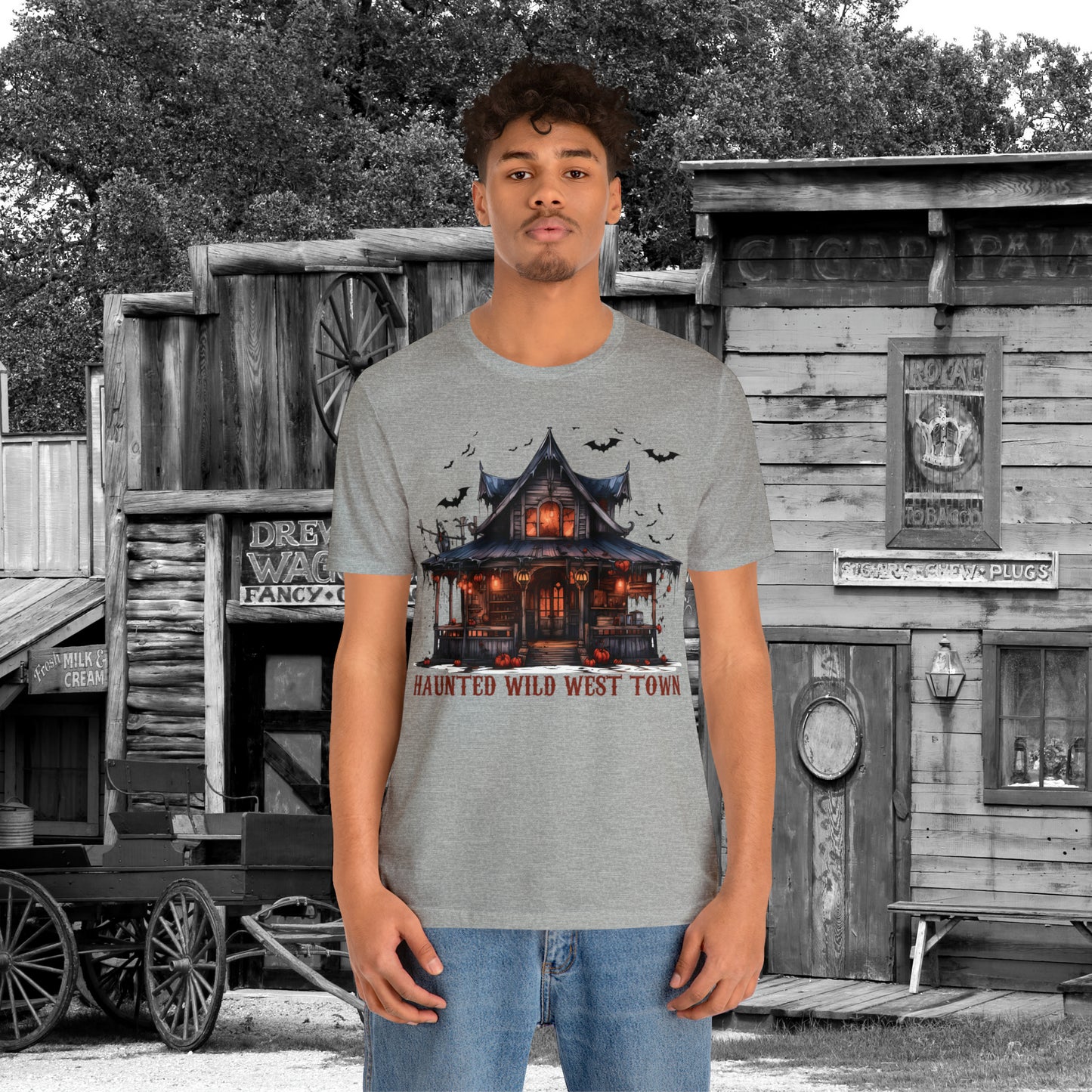 Haunted Wild West Town Halloween Western Unisex Jersey Short Sleeve Tee Gifts for Him Gifts For Her