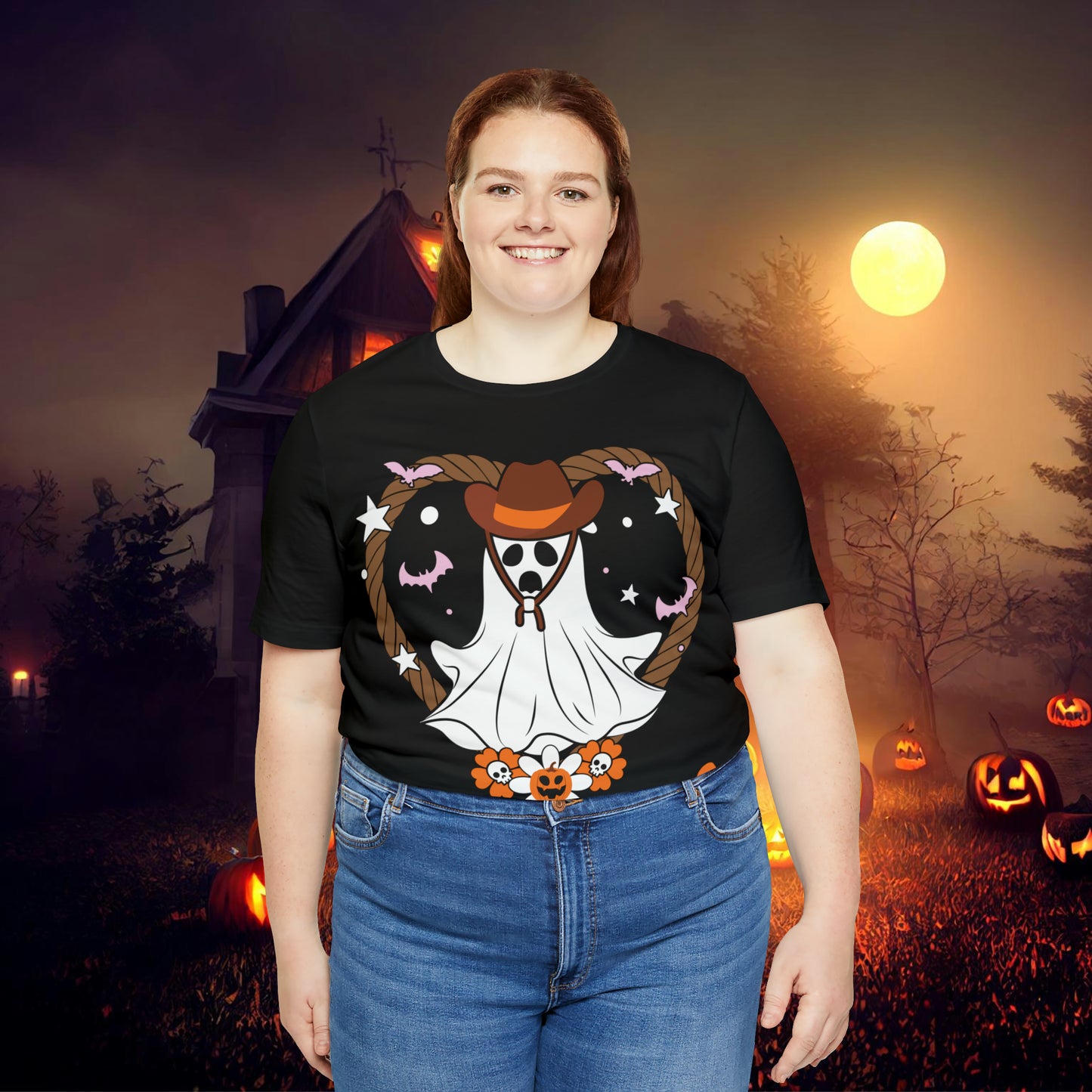 Boo Haw Retro Groovy Western Halloween Unisex Jersey Short Sleeve Tee Gifts for Him Gifts for Her