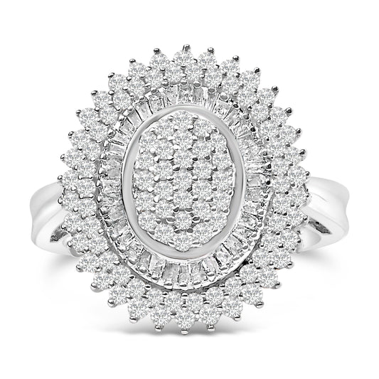 Sterling Silver 2.0 Cttw Diamond Oval Halo Cocktail Ring