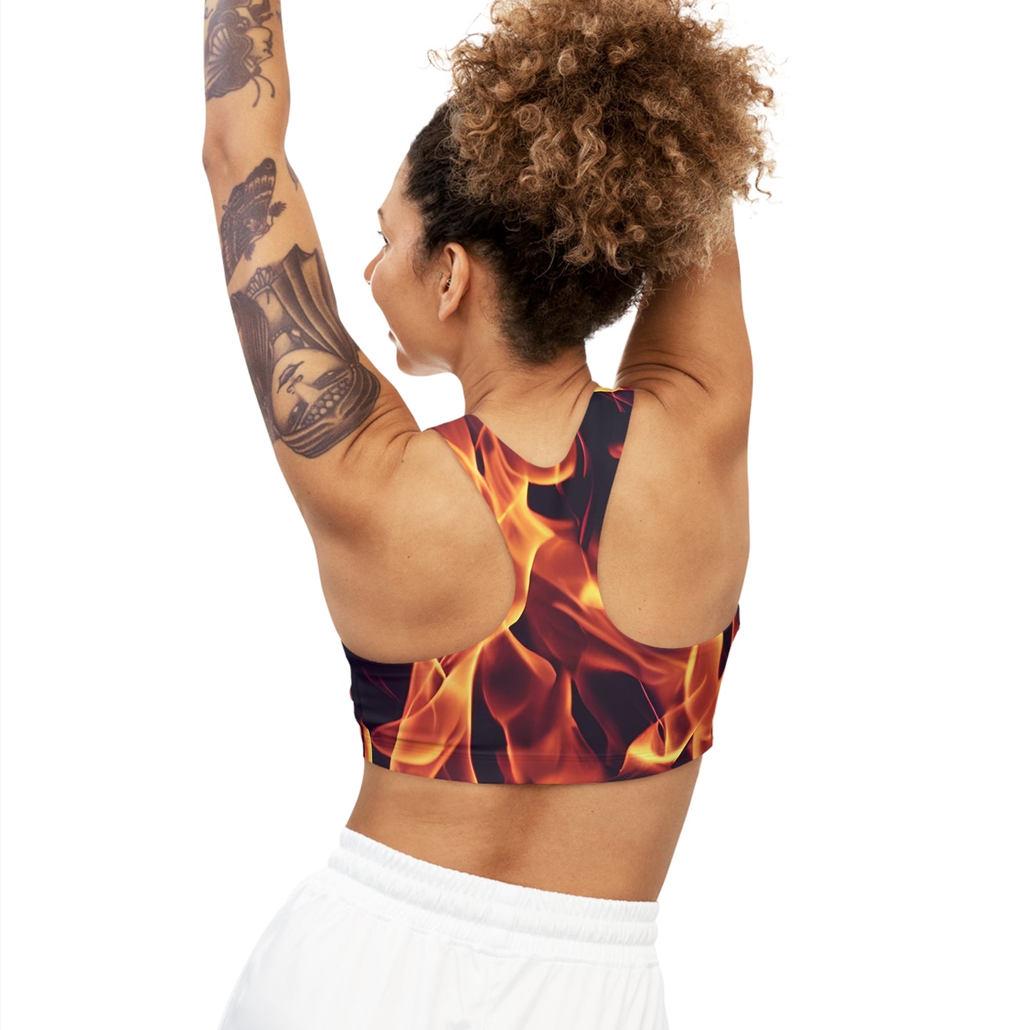 Elevate Your Workout: All Over Print Seamless Sports Bra with Dynamic Flames  Seamless Sports Bra (AOP)