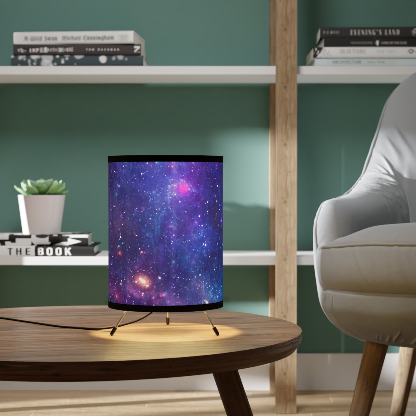 Purple Beyond the Stars Outer Space Out of this World Tripod Lamp with High-Res Printed Shade, USCA plug