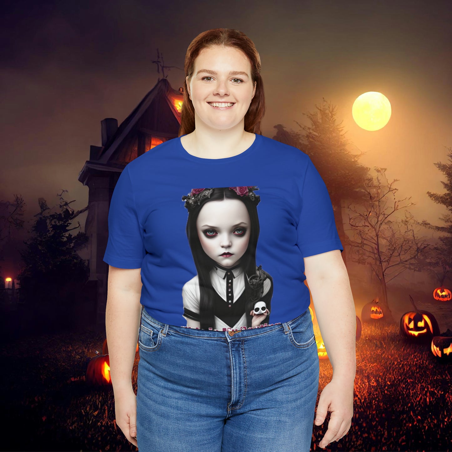 Wednesday Addams Chibi by Charlie Bowater This Is my Resting Witch Face Halloween Unisex Jersey Short Sleeve Tee