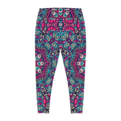 Boho Chic: Red and Blue All-Over Print Plus Size Leggings for Trendsetters