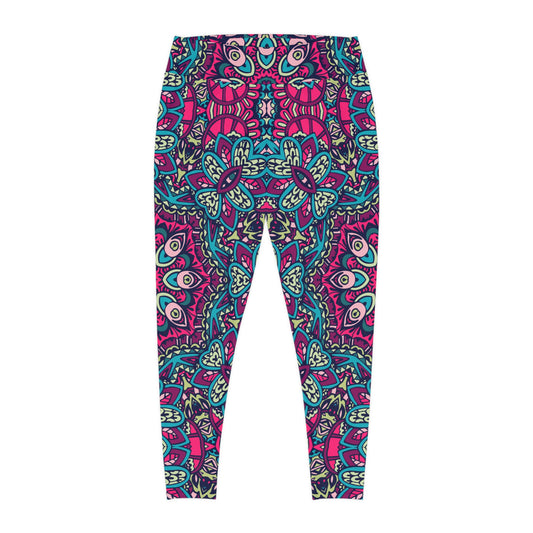 Boho Chic: Red and Blue All-Over Print Plus Size Leggings for Trendsetters