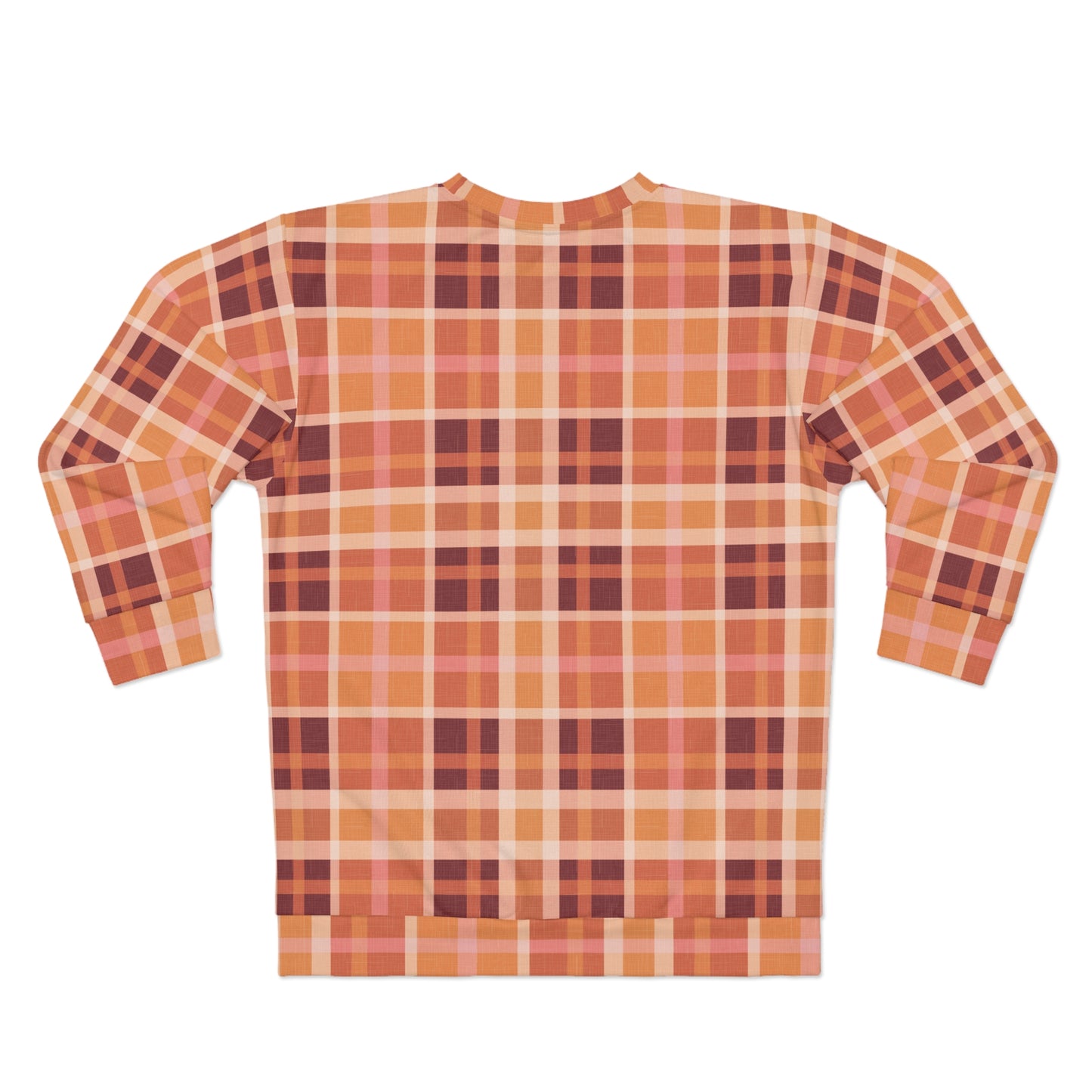 Vintage Mobile Stand and Pumpkins Plaid Unisex Fall Sweatshirt (AOP) - Embrace Autumn's Cozy Charm