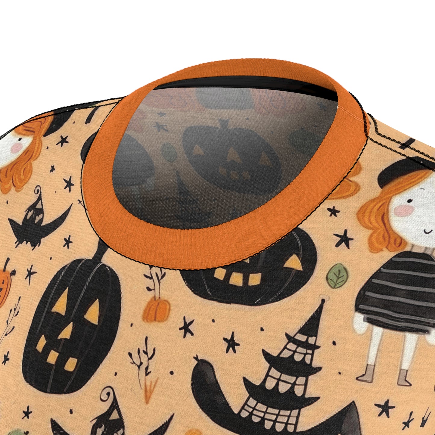 Halloween Trick or Treat Ghosts Witch Hats Jack o Lanterns Women's Cut & Sew Tee (AOP)