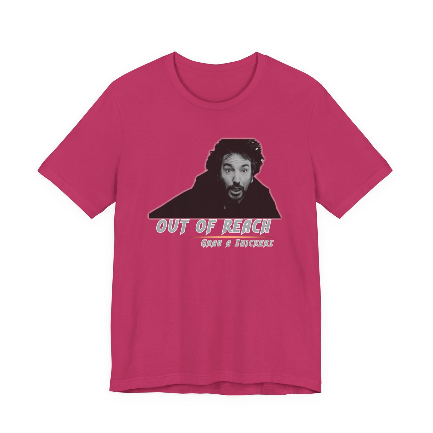 Inspired Parody Die Hard Hans Gruber Tee: Out of Reach, Grab a Snickers! Unisex Jersey Short Sleeve Tee