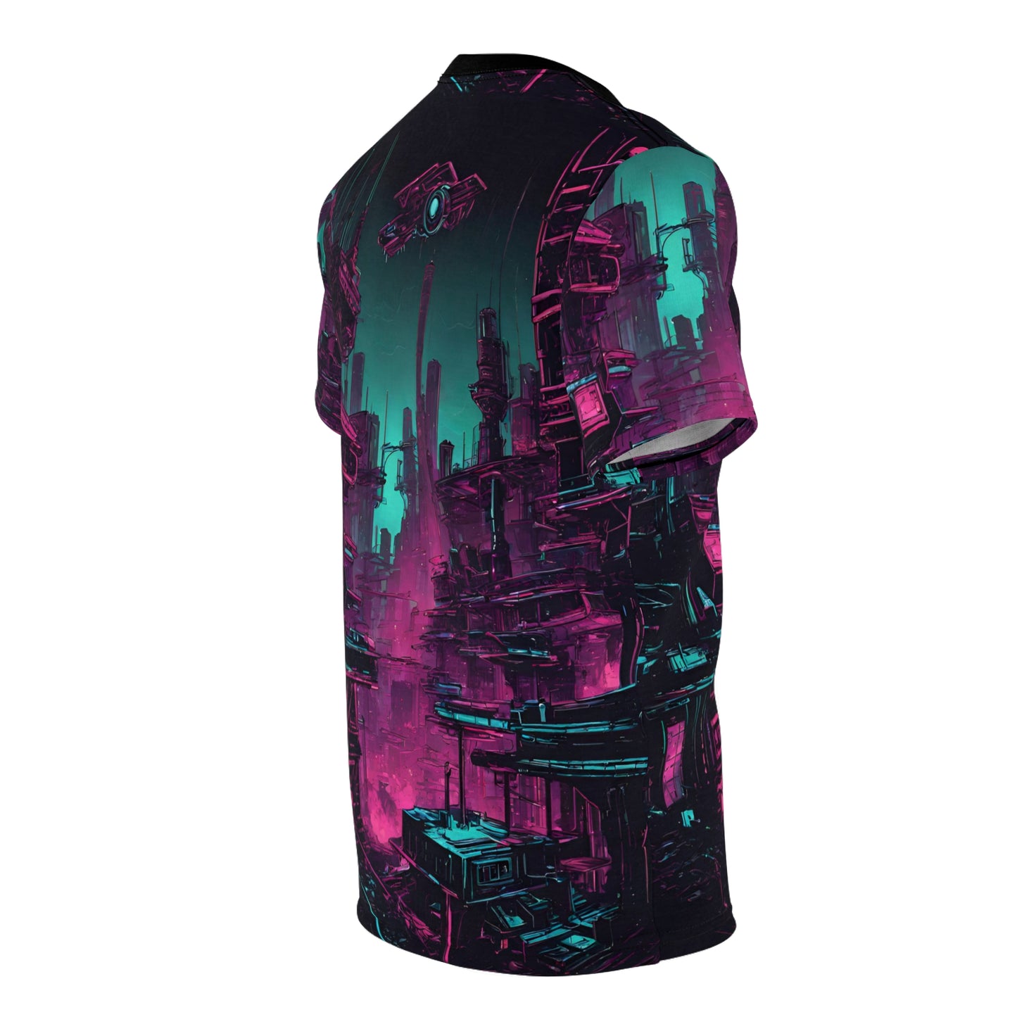 Neon Futuristic Lights Cyberpunk Landscape Dystopia Unisex Cut & Sew Tee (AOP)