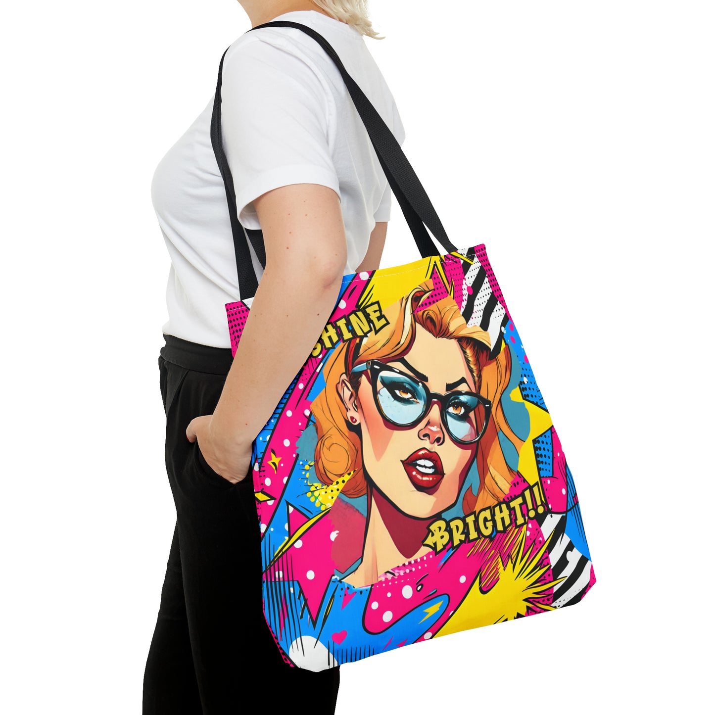 Shine Bright Lady on a Abstract Comic Pop AOP Tote Bag