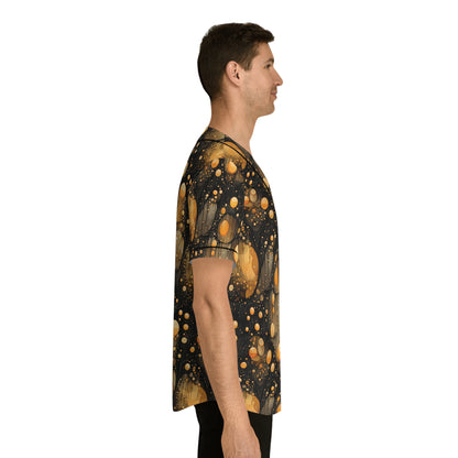 Halloween Orange Yellow Flying Orbs Men's Baseball Jersey (AOP)