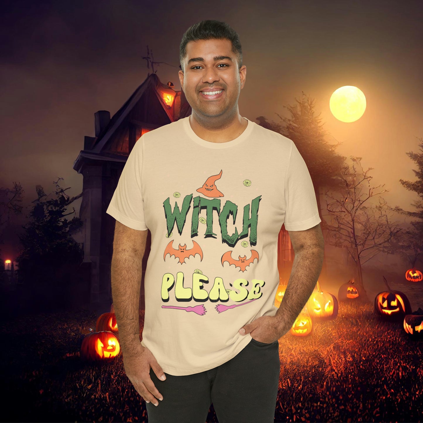 Witch Please Retro Groovy Halloween Unisex Jersey Short Sleeve Tee Gifts for Her Gifts for him