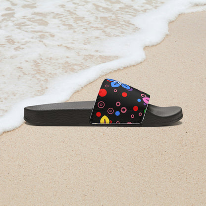 Good Times Good Vibes Feeling Groovy Retro Colorful Flowers Women's PU Slide Sandals