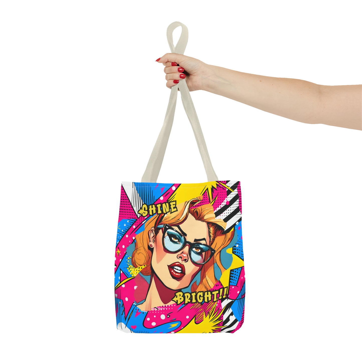 Shine Bright Lady on a Abstract Comic Pop AOP Tote Bag