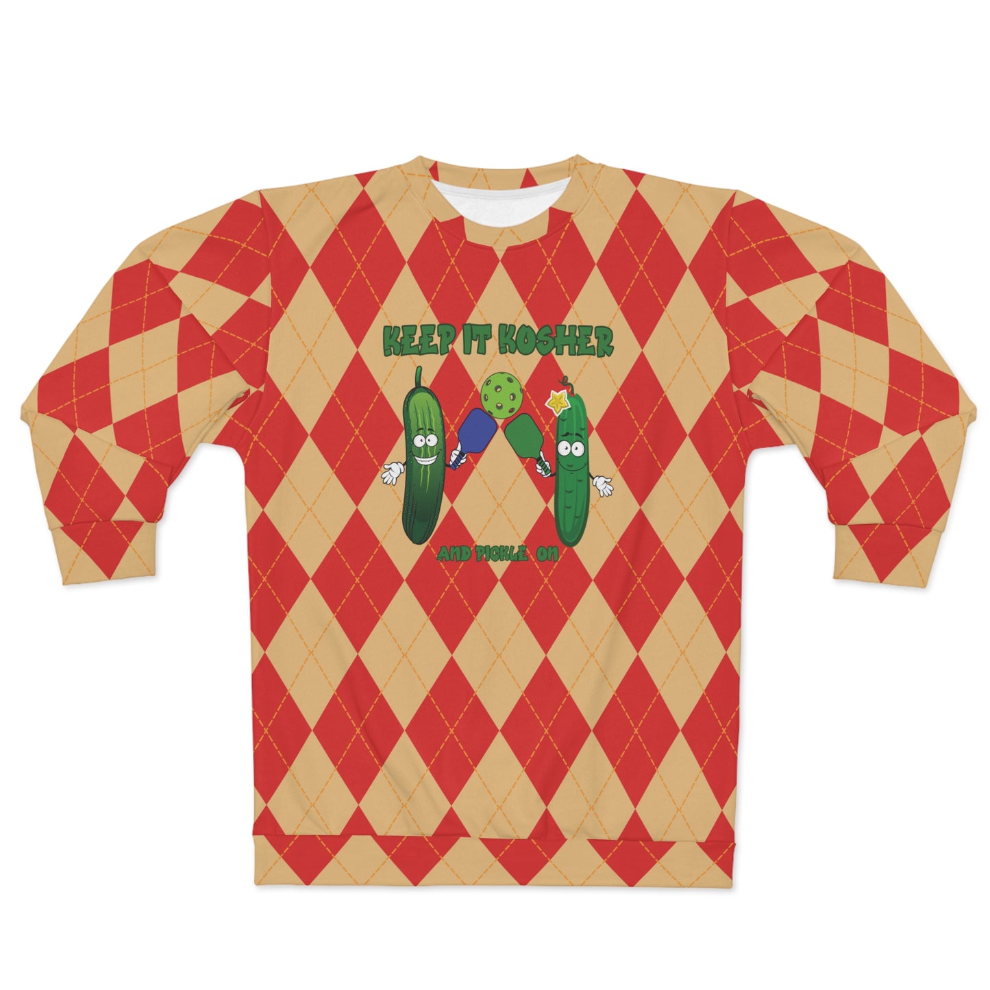 Vintage Rhombus Pickles Pickleball AOP Sweatshirt - Keep It Kosher and Pickle ON in Style