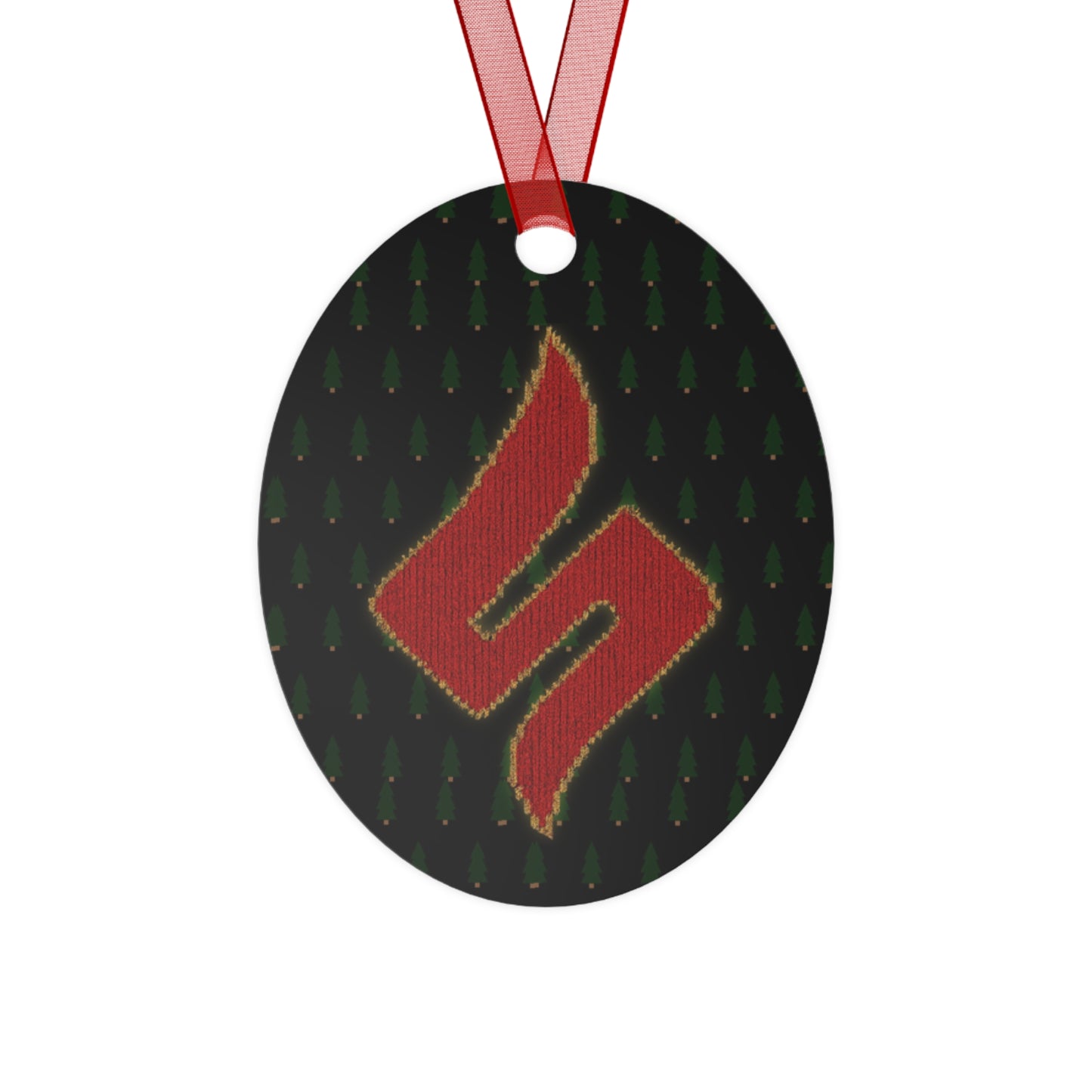 Sessmas Bell of Truth Approved by Shuli, Denied by Hack Comics Metal Ornament — Festive Shadow Figure & Red Emblem Holiday Bell Ornament