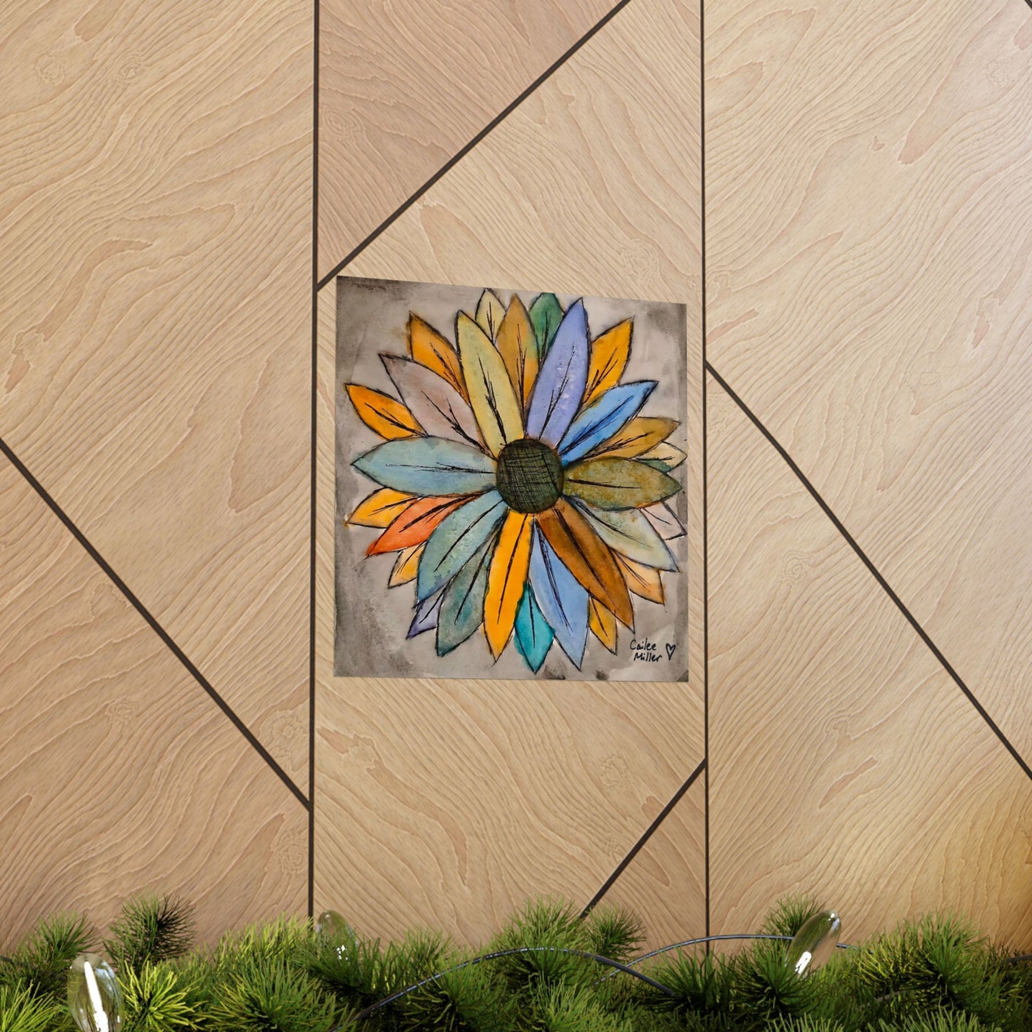 Matte Vertical Poster — Colorful Watercolor Sunflower Art Print from Artist Cailee Miller