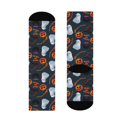 Halloween Trick or Treat Ghosts Witch Hats Jack o Lanterns Cushioned Crew Socks
