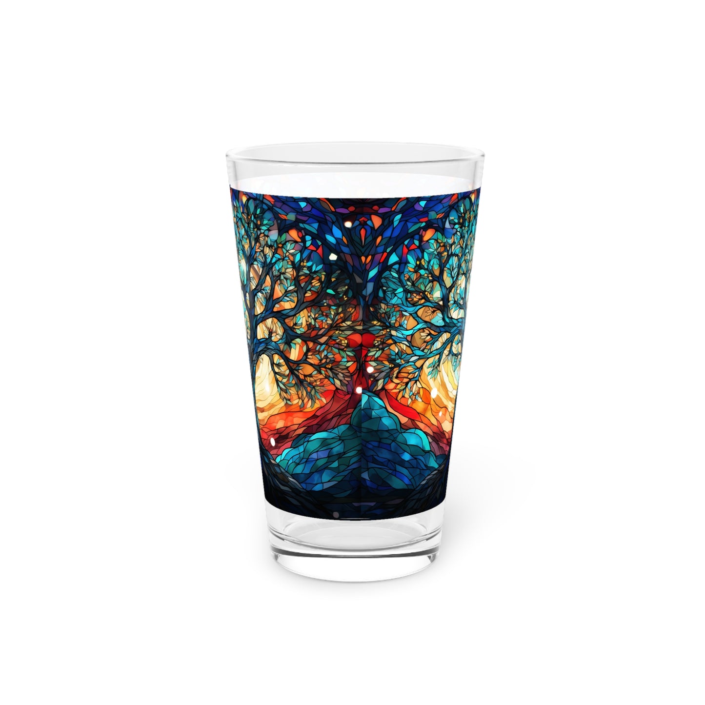 Nighttime Blossoms: A Celestial Tree Stained Glass Masterpiece on Your Pint Glass 16oz Pint Glass Gift idea gifts for home decor housewarming gift