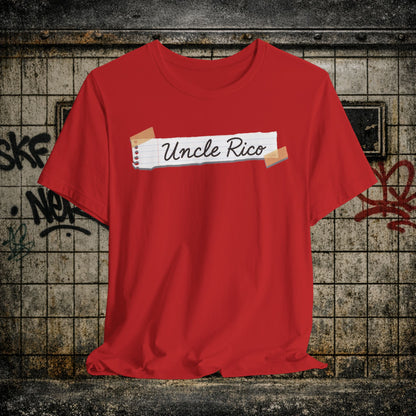 Uncle Rico Graphic Tee — Retro Notebook Tape Design