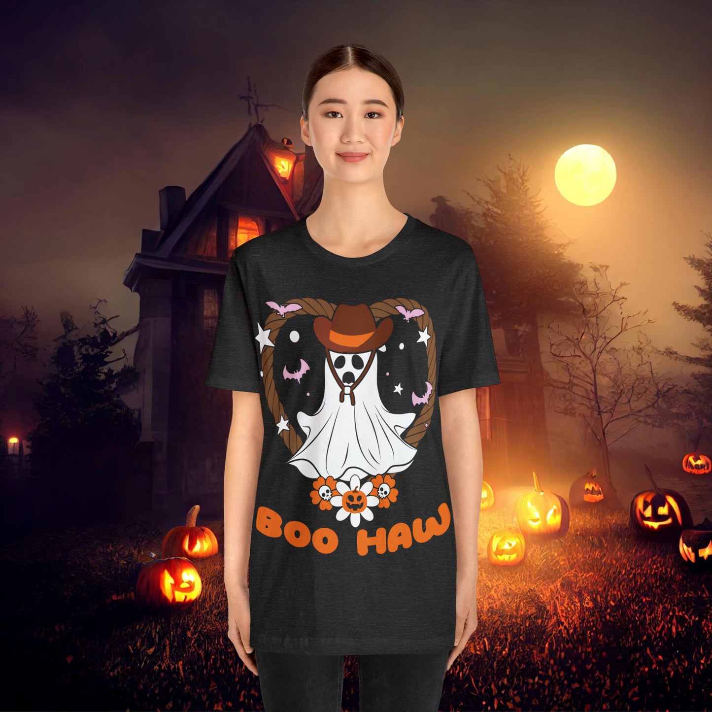 Boo Haw Retro Groovy Western Halloween Unisex Jersey Short Sleeve Tee Gifts for Him Gifts for Her