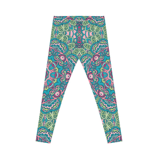 Boho Chic Everyday: All Over Print Women's Casual Leggings with Green Boho Vibes