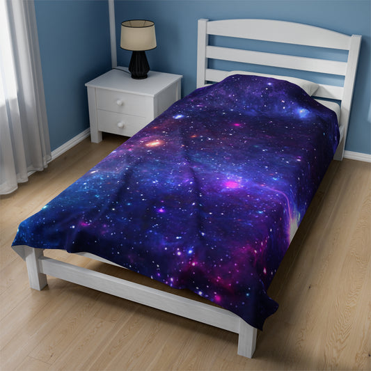 Purple Beyond the Stars Outer Space Out of this World Velveteen Plush Blanket