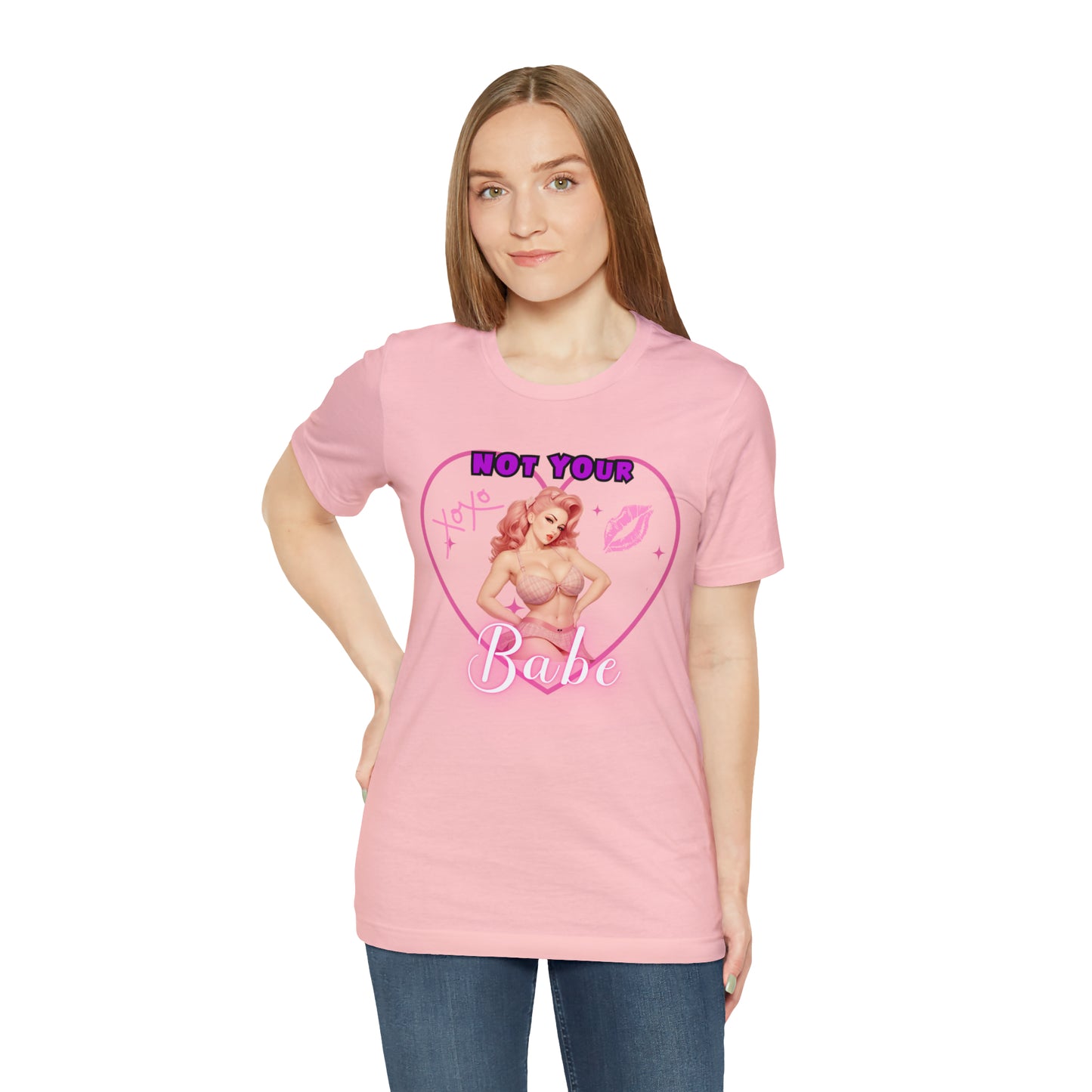 Vintage Pink Pinup Girl "Not Your Babe" on a Bella+Canva 3001 Unisex Jersey T-Shirt - A Must-Have Gift for her