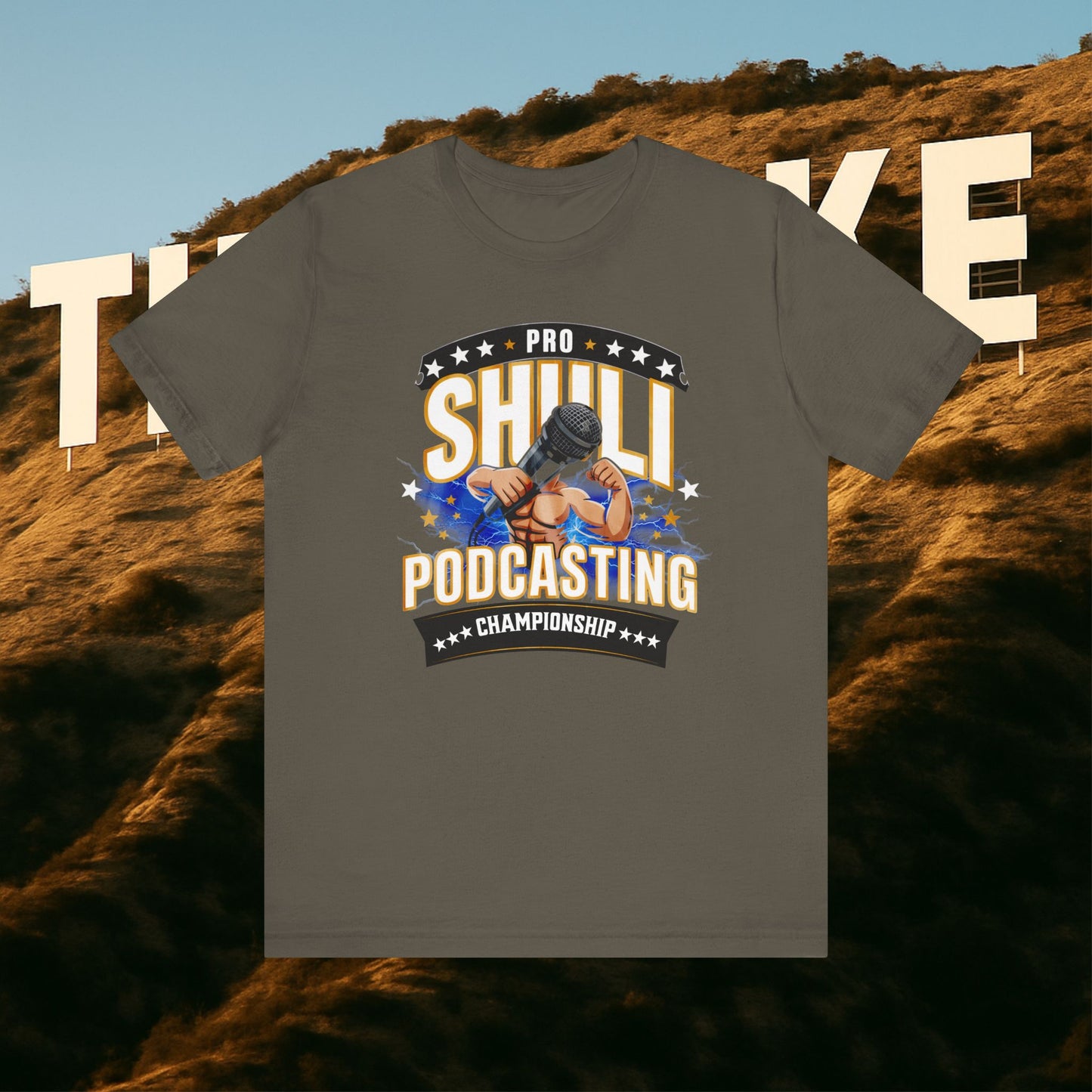 “Podcasting Championship Tee — Because Your Mic Deserves a Belt Too”