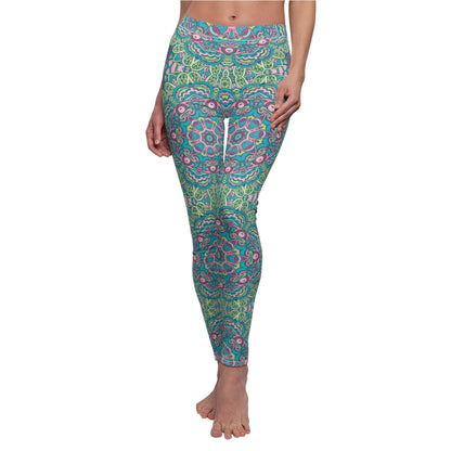 Green Boho Bliss Casual Women's Cut & Sew Casual Leggings (AOP)