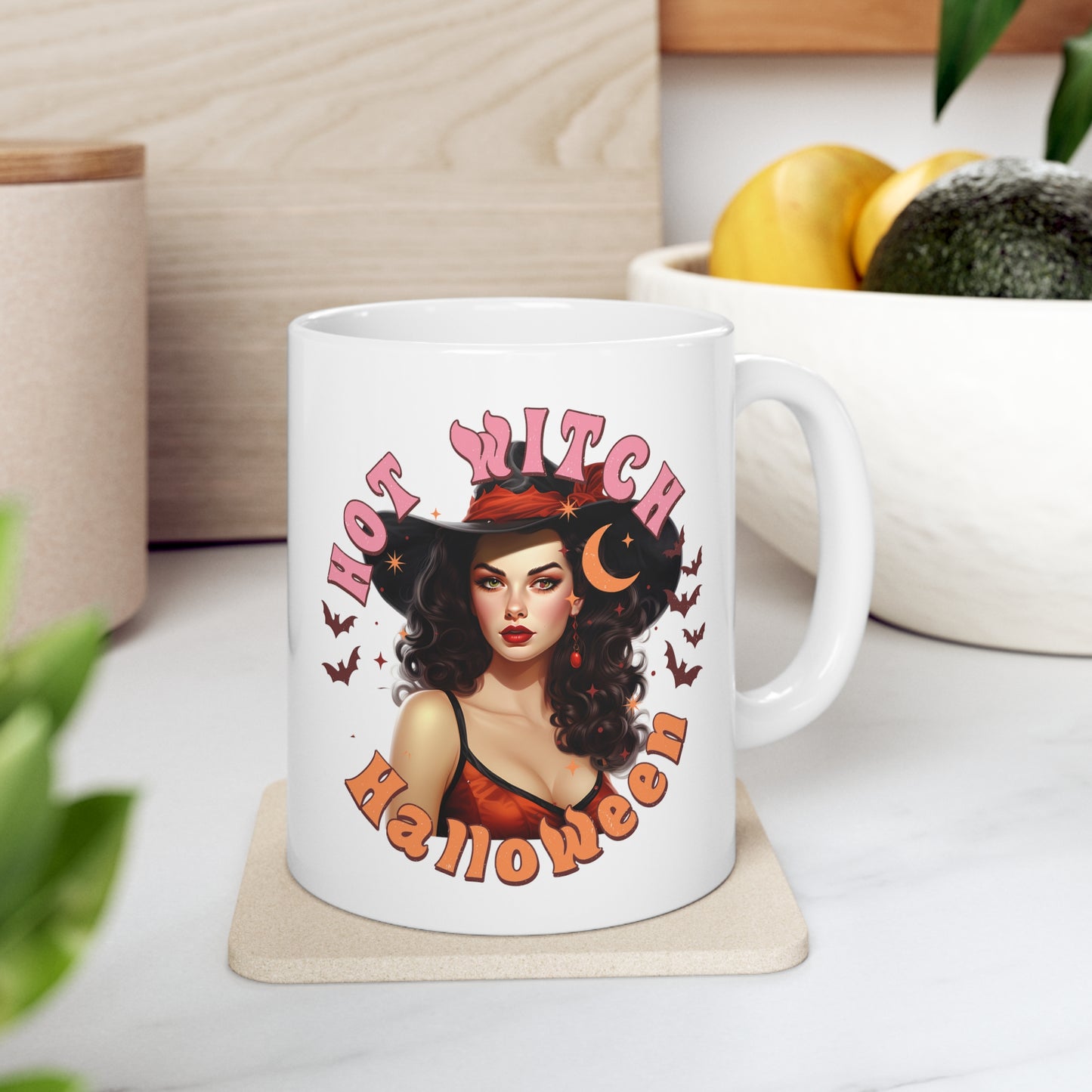 Vintage Pinup Witch Ceramic Mug: Sip Your Spells in Style this Hot Witch Summer Halloween!" Halloween Ceramic 11oz Mug 11oz Gifts for her