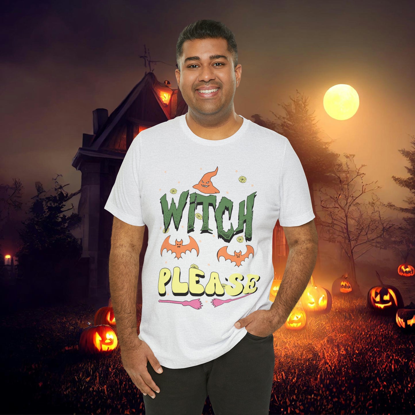 Witch Please Retro Groovy Halloween Unisex Jersey Short Sleeve Tee Gifts for Her Gifts for him