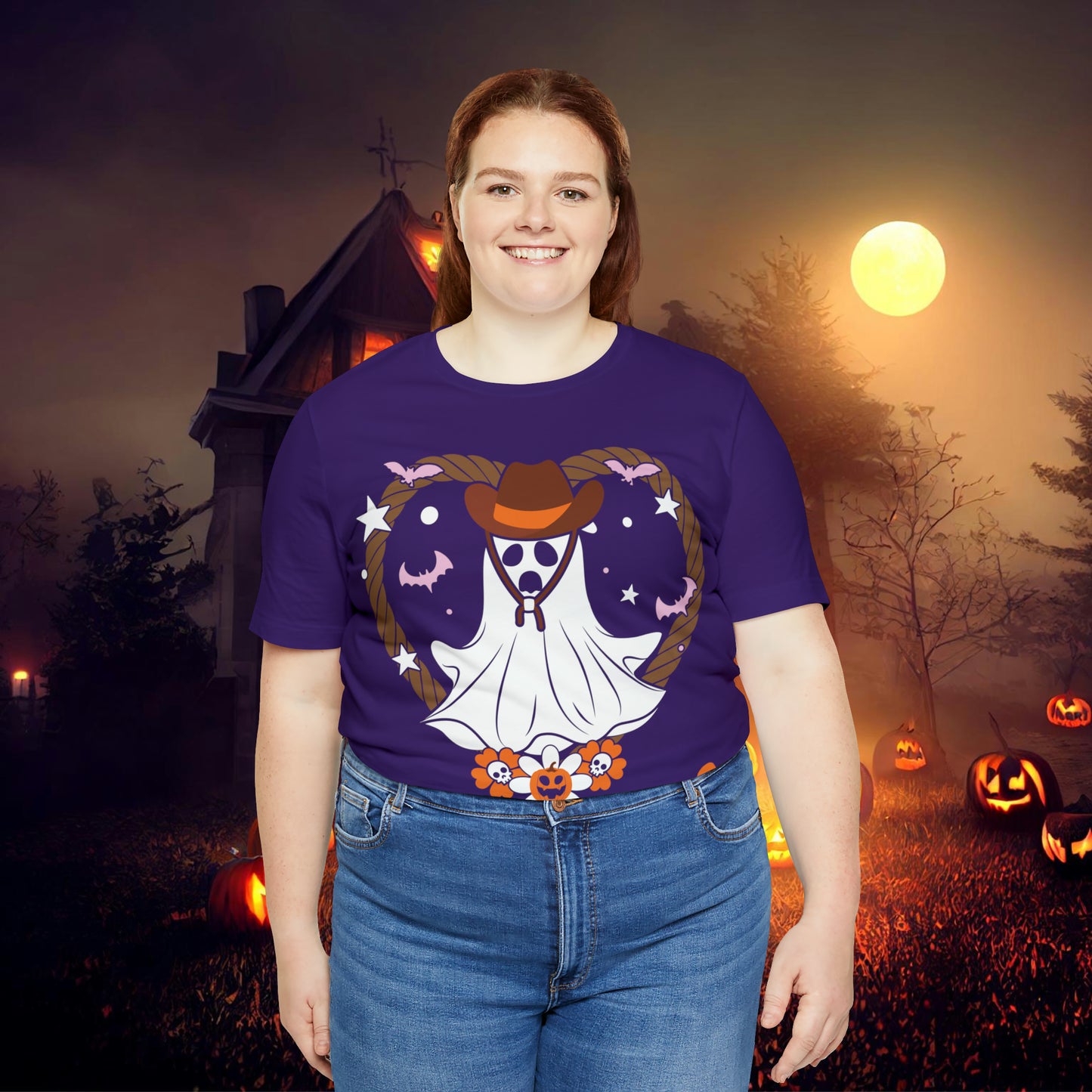 Boo Haw Retro Groovy Western Halloween Unisex Jersey Short Sleeve Tee Gifts for Him Gifts for Her