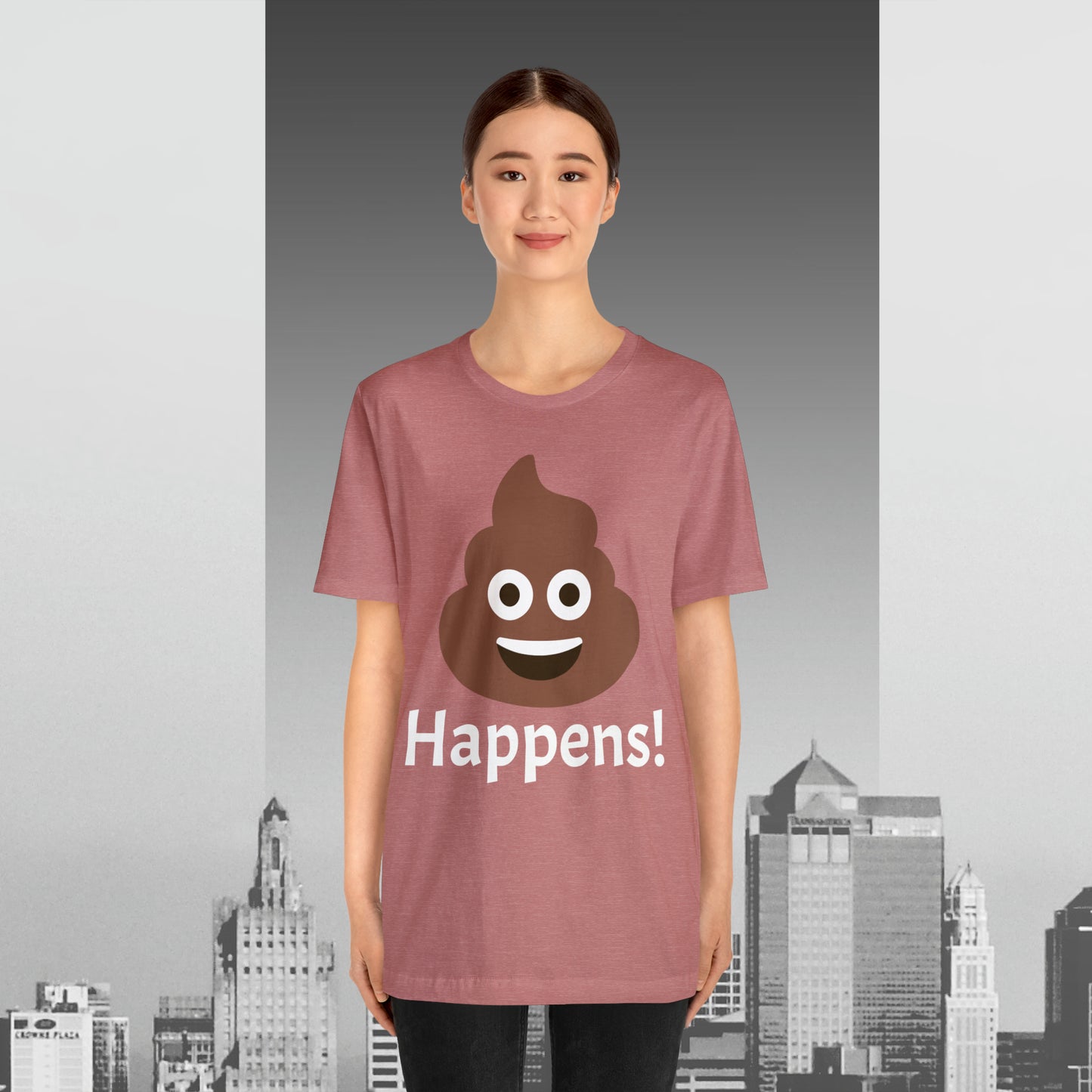 Embrace the Inevitable: 'Happens' Poop Emoji Unisex Jersey T-Shirt