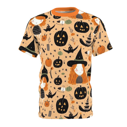 Halloween Trick or Treat Ghosts Witch Hats Jack o Lanterns Unisex Cut & Sew Tee (AOP)