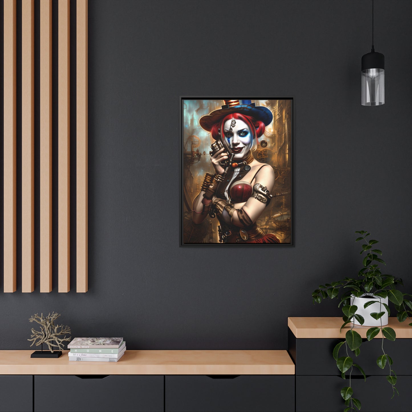 Hyper Realistic Steampunk Harley Quinn Matte Canvas, Black Frame