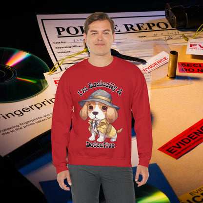Cute Beagle Dressed up like a Detective, I'm a Basically a Detective True Crime Unisex Heavy Blend™ Crewneck Sweatshirt
