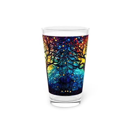 Nighttime Blossoms: A Celestial Tree Stained Glass Masterpiece on Your Pint Glass 16oz Pint Glass Gift idea gifts for home decor housewarming gift