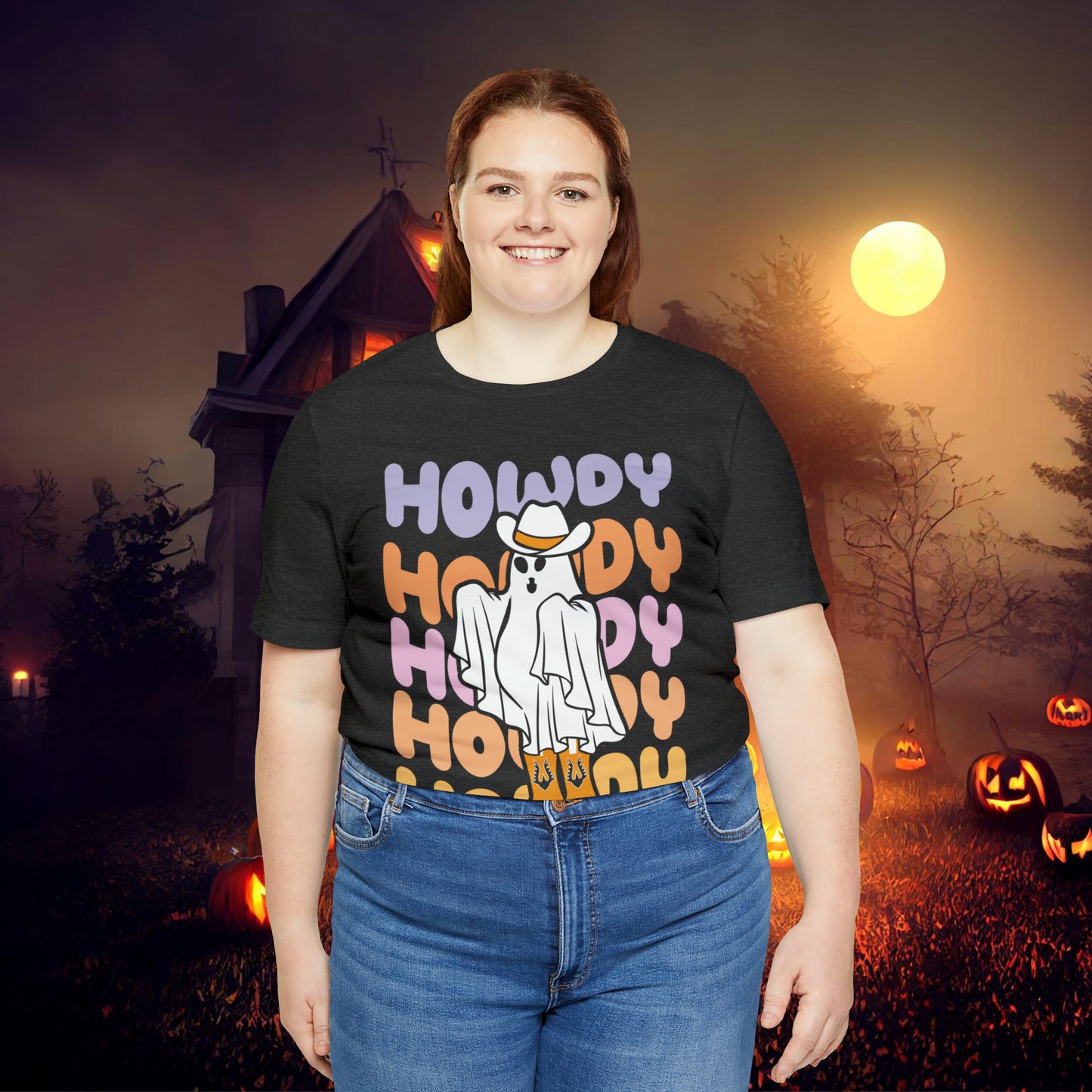 Cowboy Ghost Howdy Retro Halloween Unisex Jersey Short Sleeve Tee Gifts for Him Gifts For Her