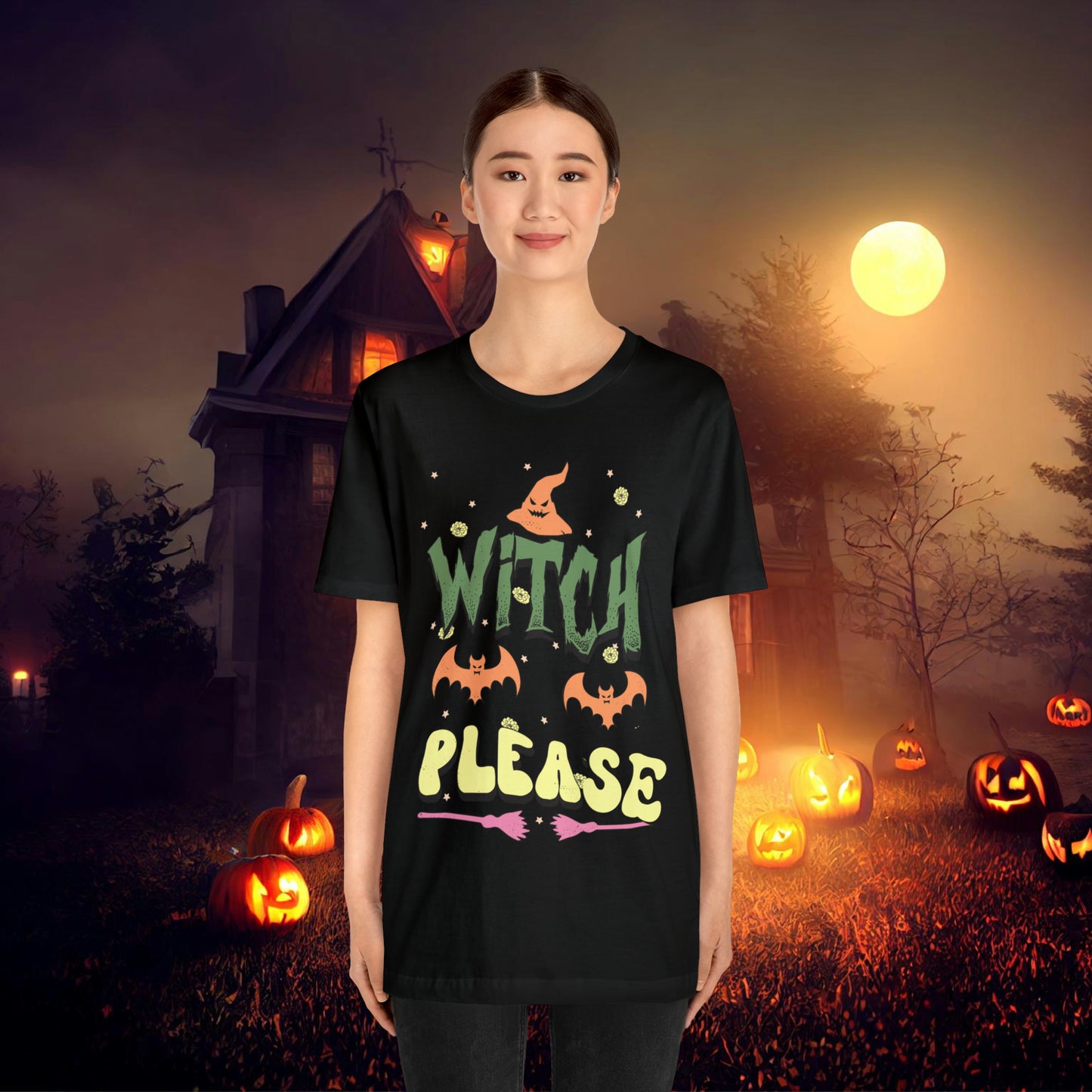 Witch Please Retro Groovy Halloween Unisex Jersey Short Sleeve Tee Gifts for Her Gifts for him