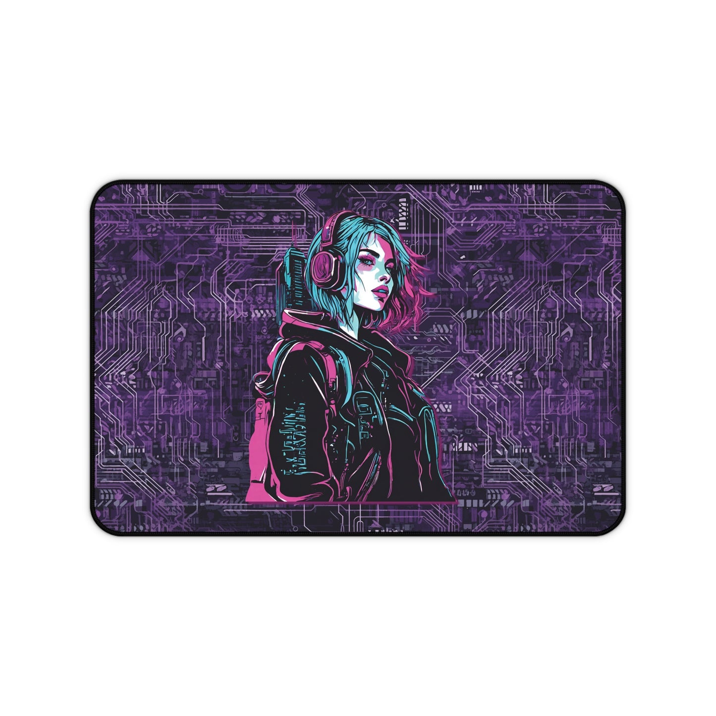 Desk Mat - Neon Futuristic Lights Cyberpunk Girl