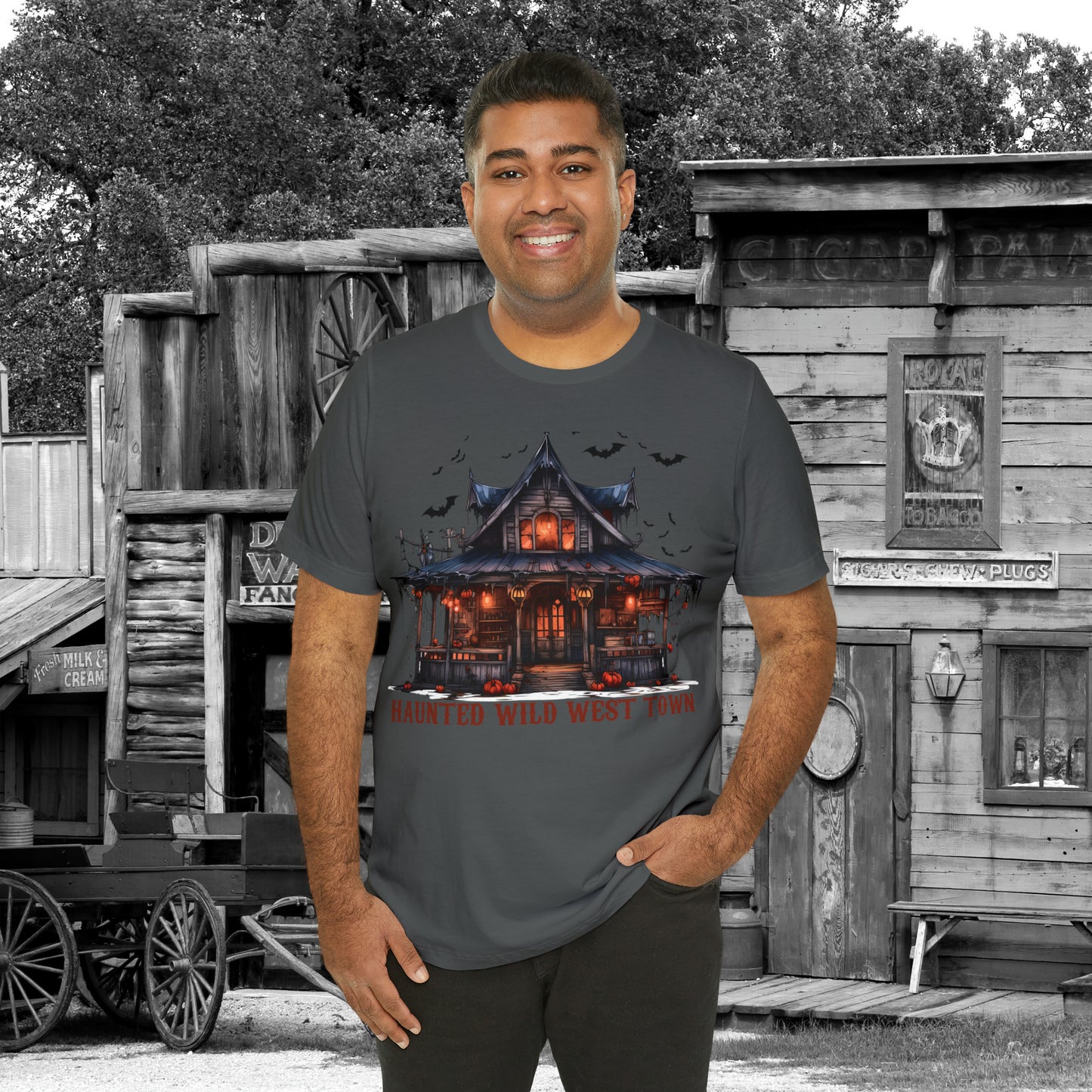 Haunted Wild West Town Halloween Western Unisex Jersey Short Sleeve Tee Gifts for Him Gifts For Her