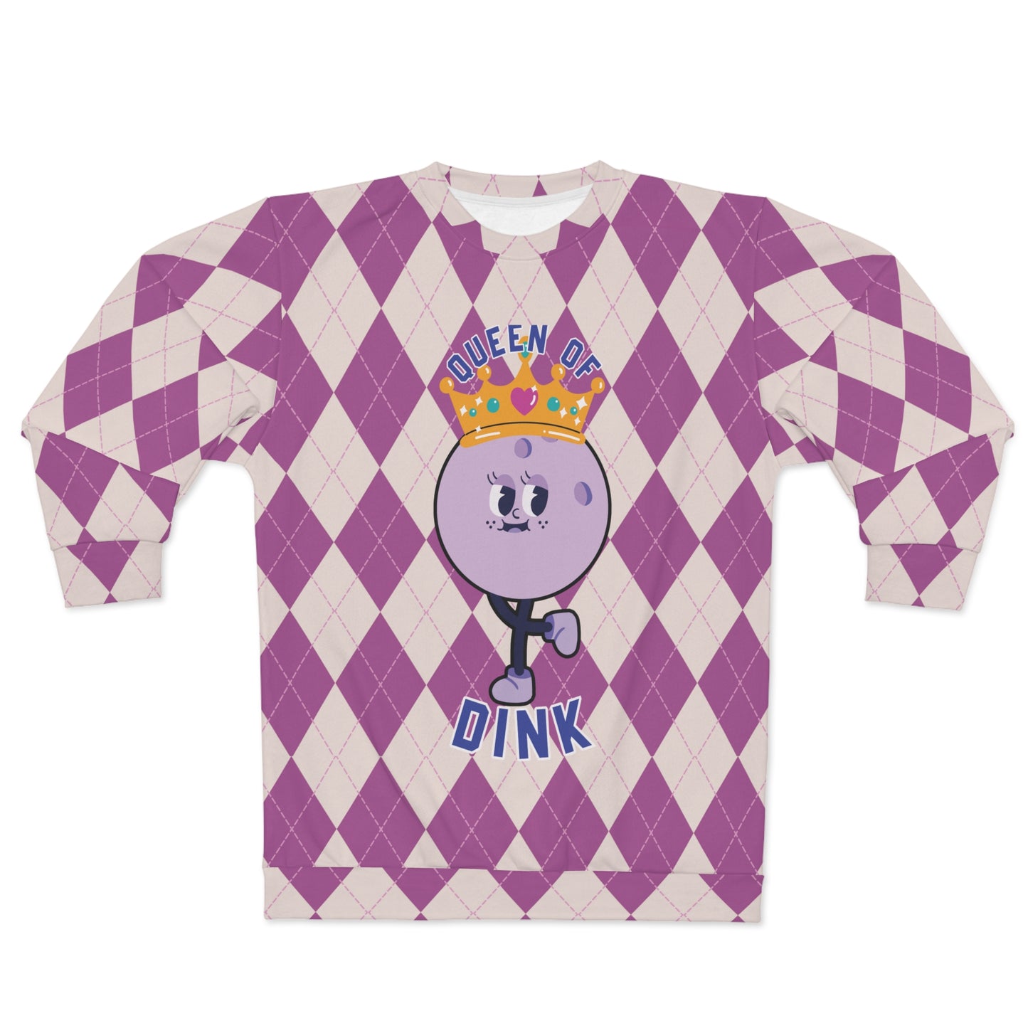 Vintage Purple Rhombus Pickleball Queen AOP Sweatshirt - Reign as the Queen of Dink in Style!