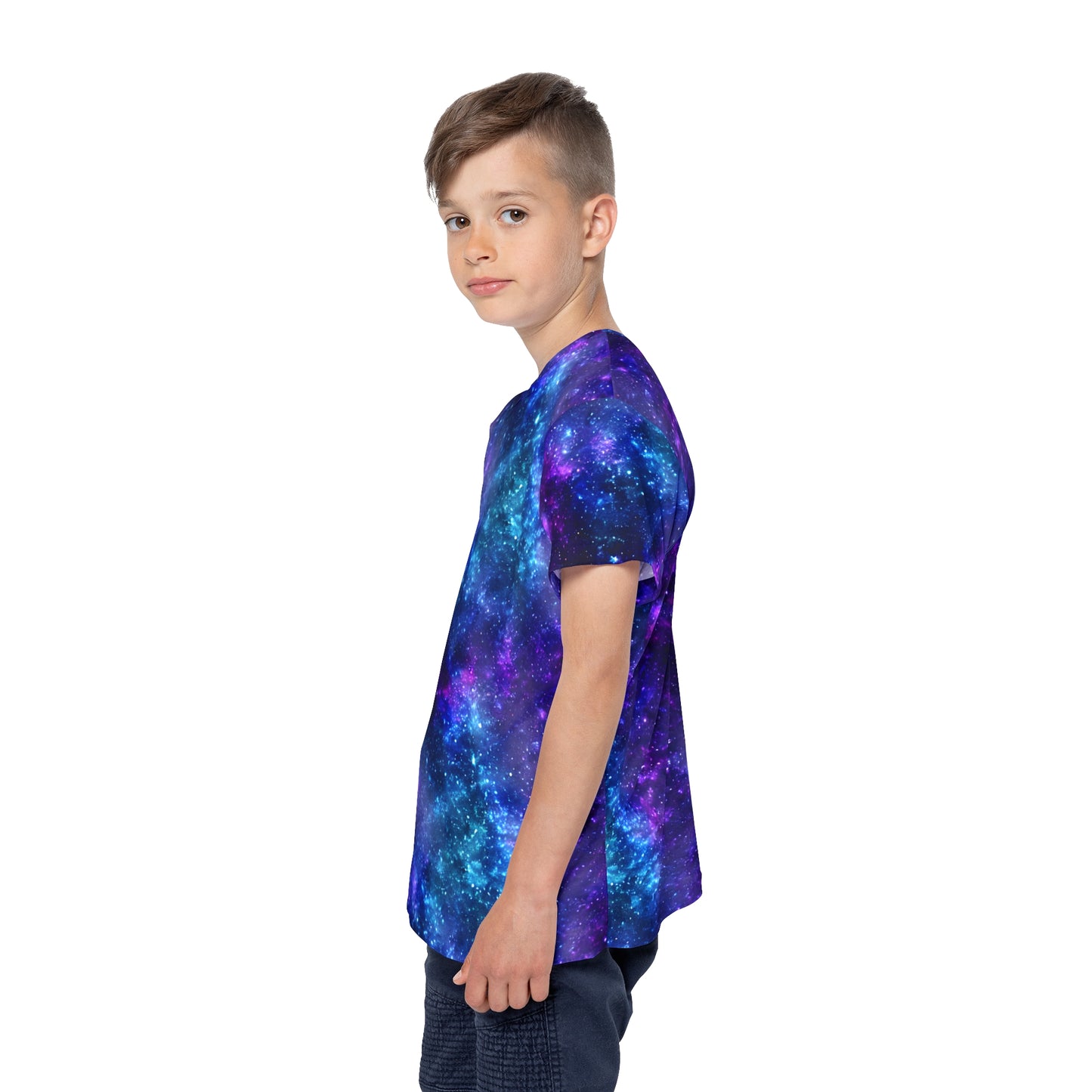 Galactic Goals: All Over Print Kid Sport Jersey with Outer Space Galaxy Vibe