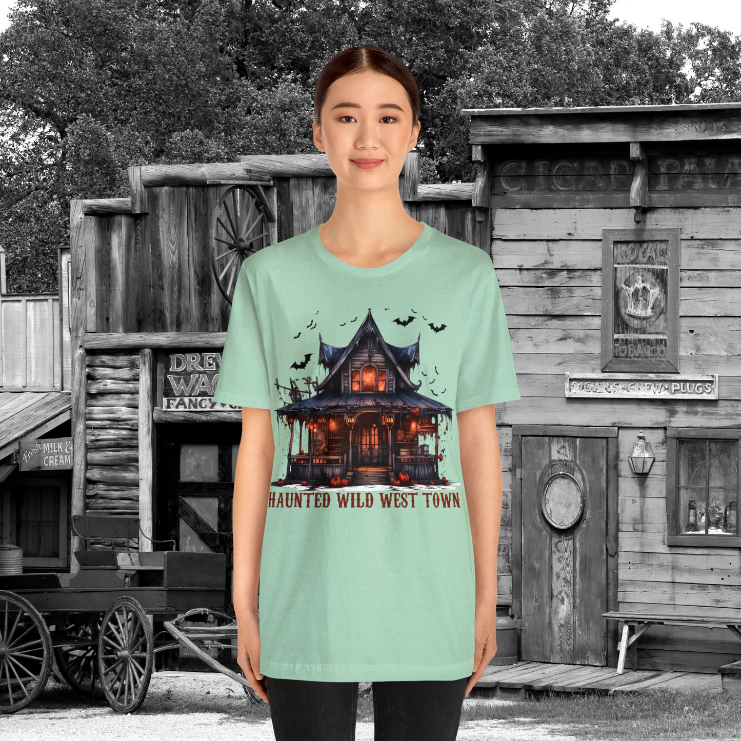 Haunted Wild West Town Halloween Western Unisex Jersey Short Sleeve Tee Gifts for Him Gifts For Her