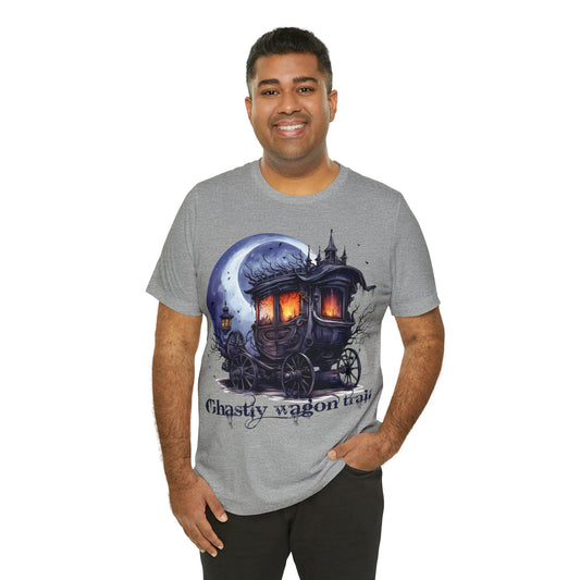 Ghostly Wagon Trail Western Halloween Unisex Jersey Short Sleeve Tee Gifts for her Gifts for him